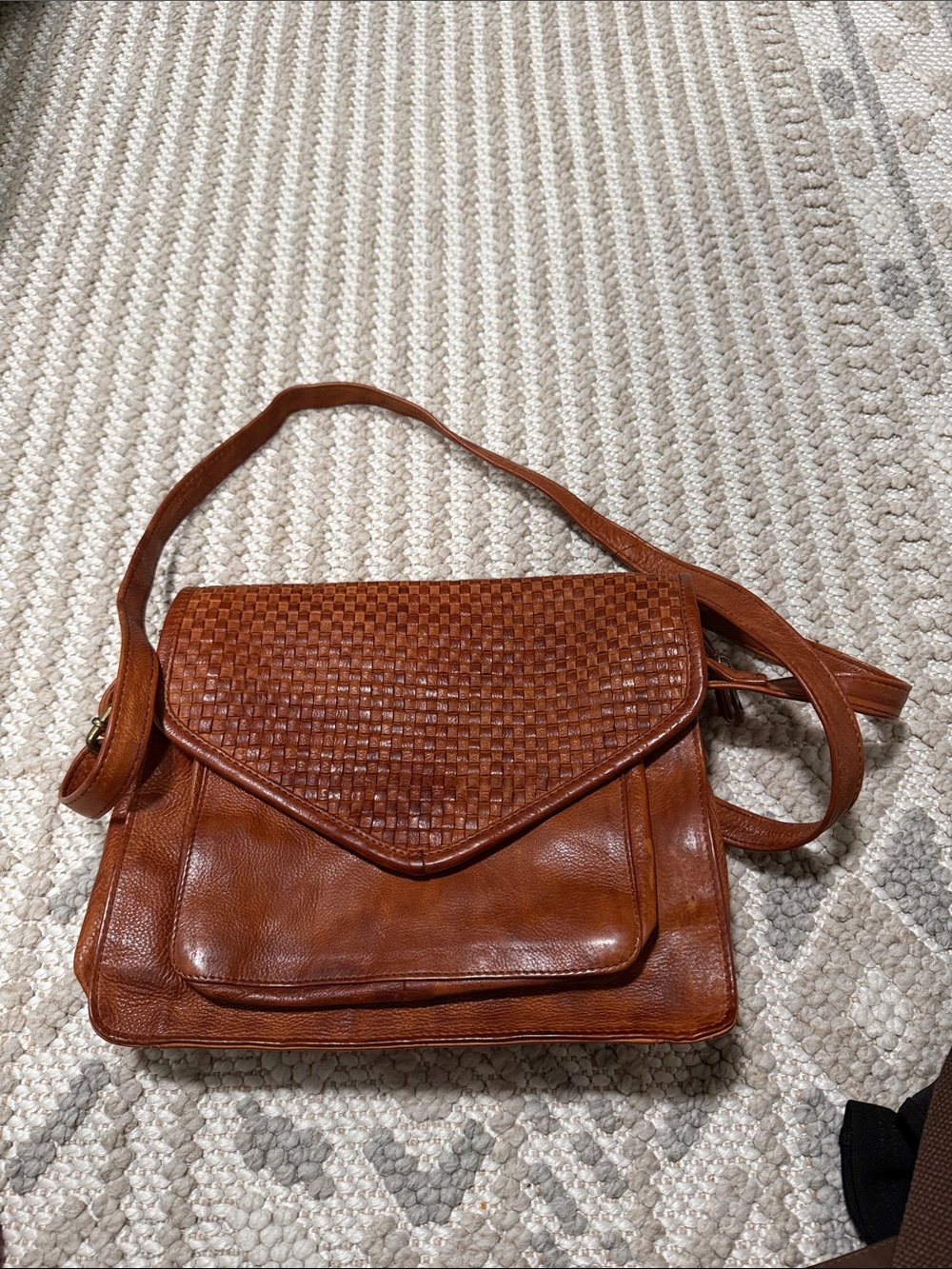 Classic Woven Flap Leather Crossbody Bag - Brown